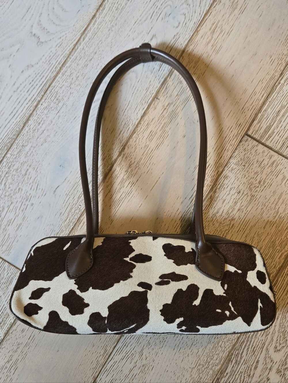 House of Harlow 1960 East-West Baguette Calf Hair Barrel Shoulder Bag Cow Design